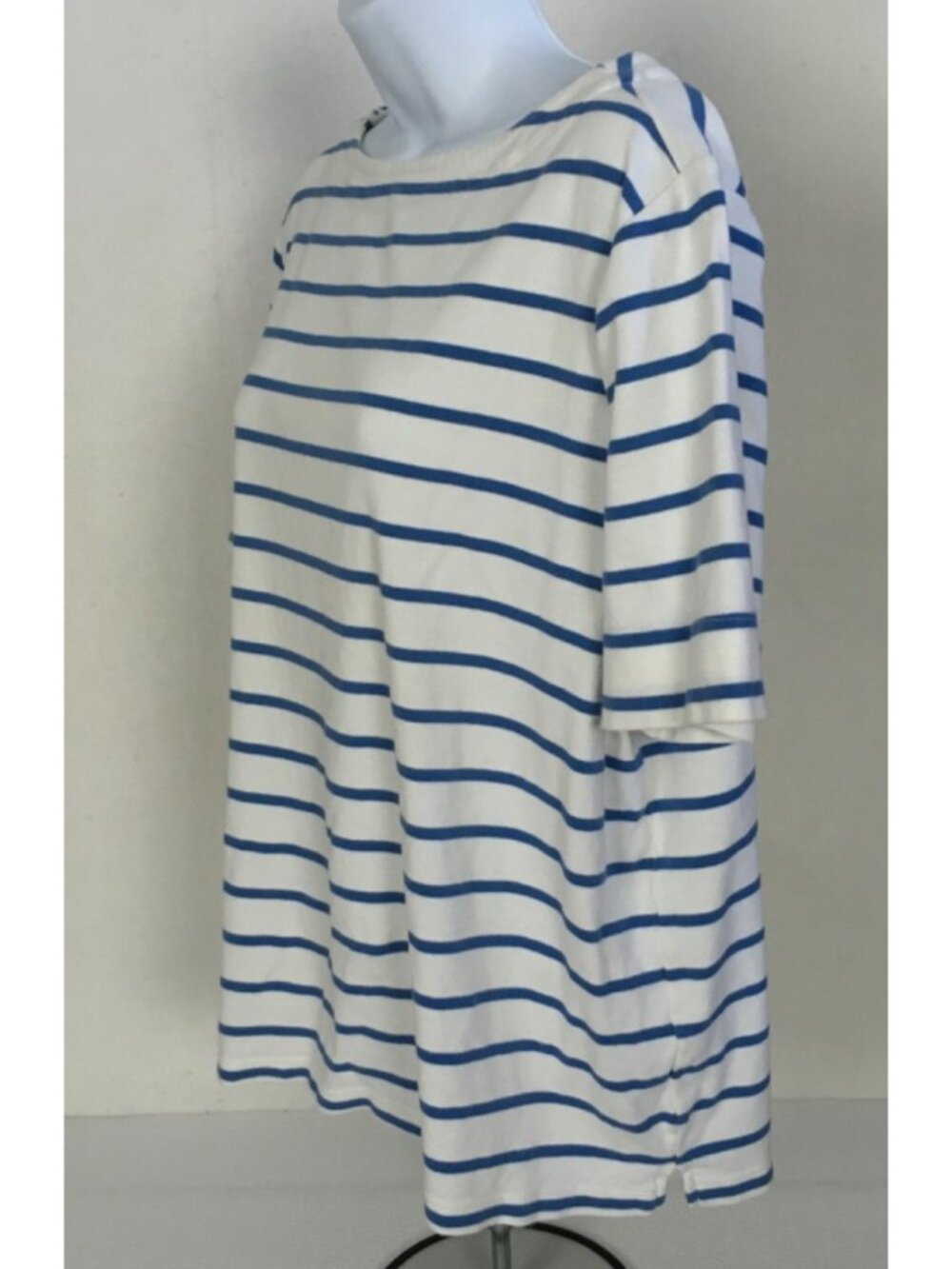 CJ Banks Top Women Size 1X White w Blue Stripes Short Sleeve T shirt Round Neck - Picture 4 of 14